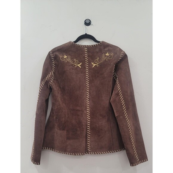 Roper NWT Leather Brown Jacket Embroidered Embellished Coats Open Size L - Picture 5 of 8